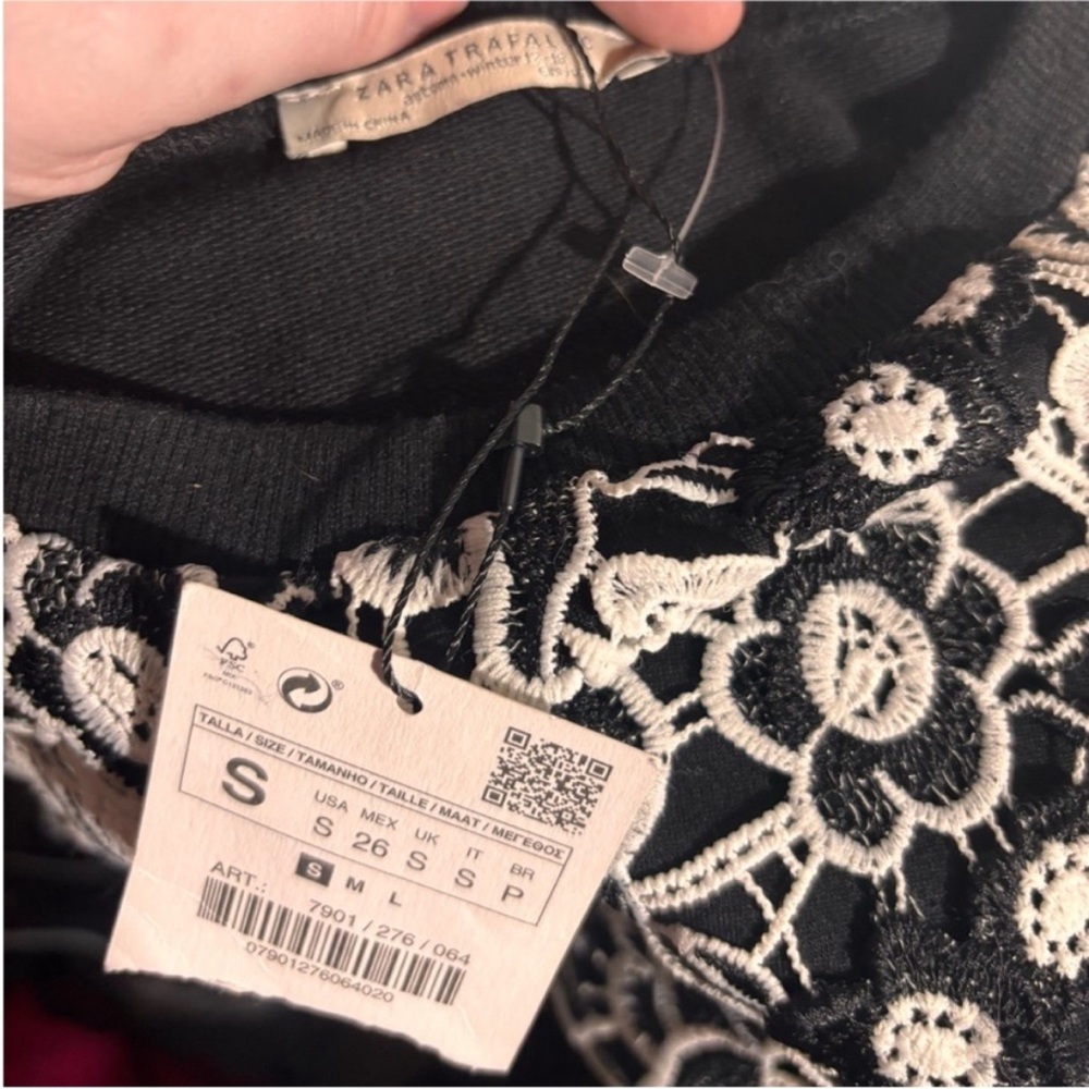 NWT Zara Trafaluc black and white floral lace top and gingham plaid skirt dress - Picture 6 of 6